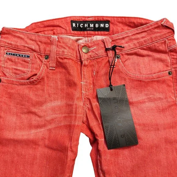 John Richmond Red Denim Capri Cropped Jeans Sz 28 NWT - Picture 3 of 11